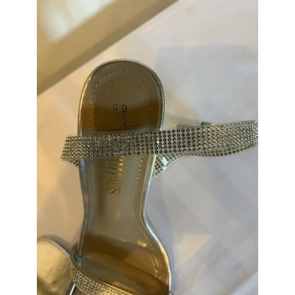DREAM PAIRS Women’s Silver Rhinestone Strappy Slip-On Square Toe Heels 6.5